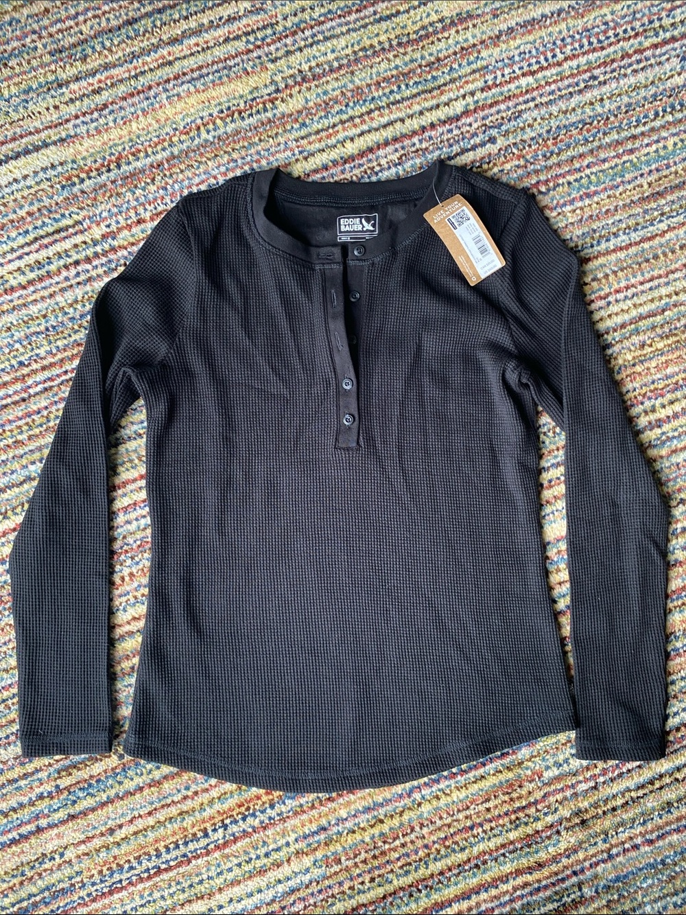 Eddie Bauer Black Waffle Henley Long-Sleeve Top